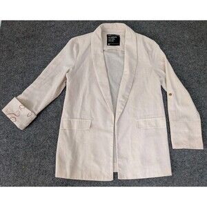 Marwa Outerwear Linen Blend Jacket Blazer Rolled Sleeve Womens Sz M Cream Office